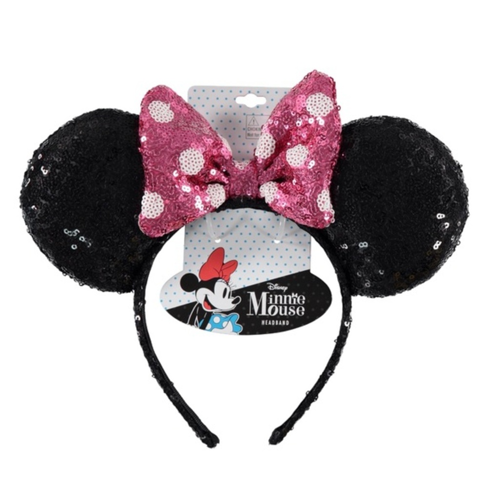 Disney Girls Minnie Mouse Headband Pink and Black Sequins NEW